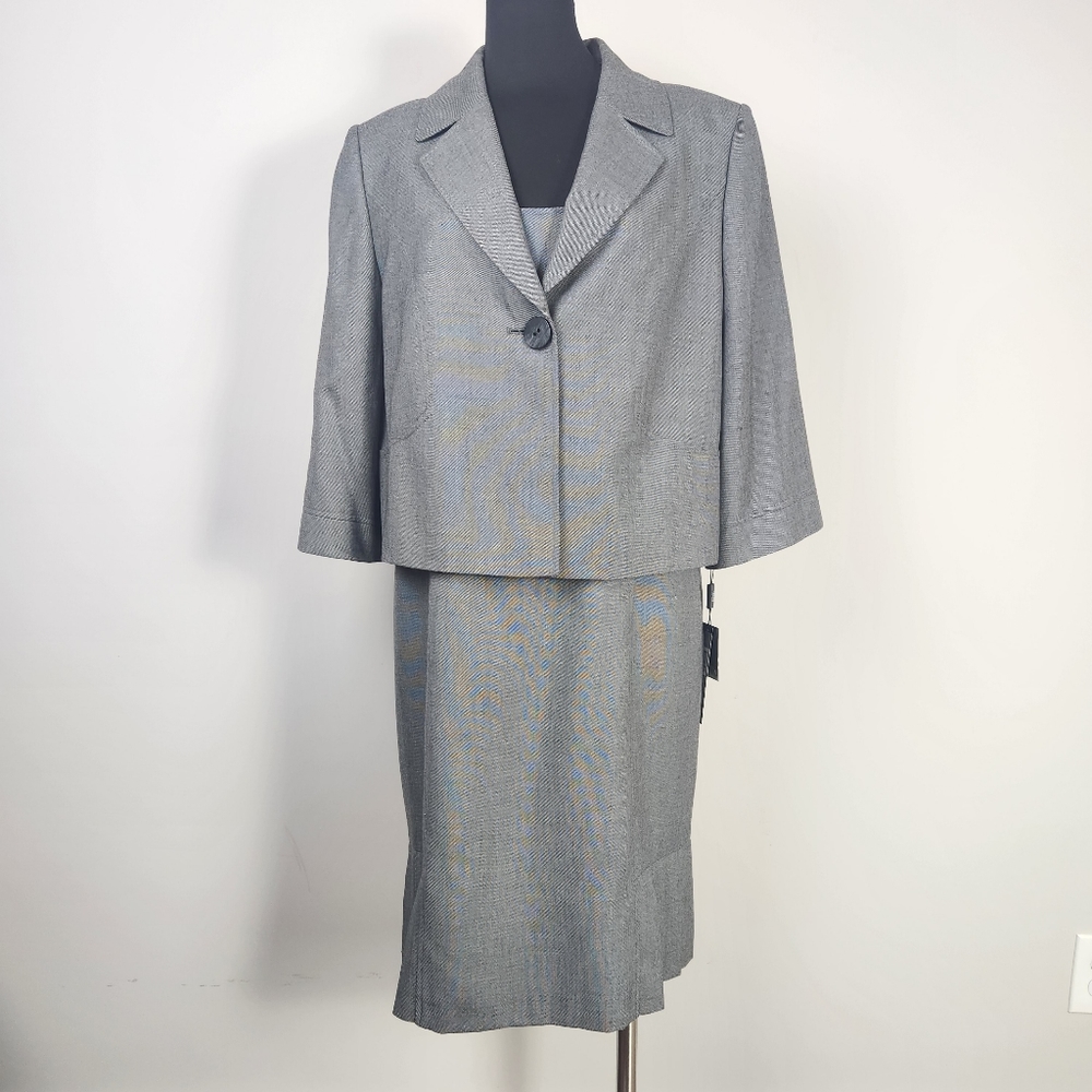 Tahari Light Gray Cropped Blazer and Sheath Dress